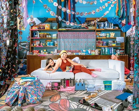two women on a couch