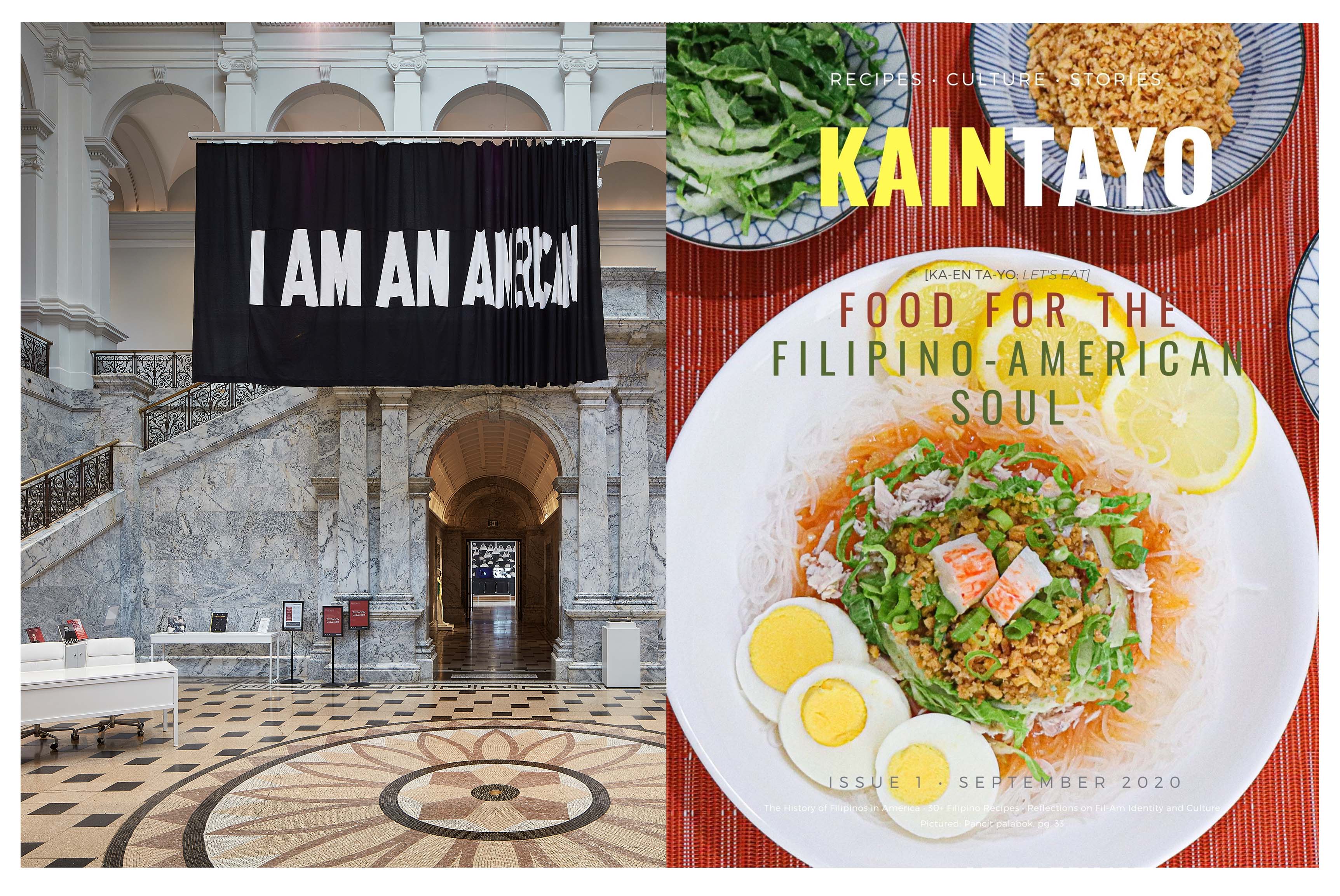 An image divided. On one side the Cantor lobby and on the other a plate of food