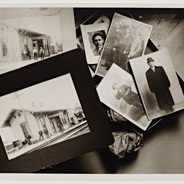 Wright Morris (U.S.A., 1910-1998), Old Photographs of Train Depot and Portraits, Nebraska, 1947. Gelatin silver print. Cantor Arts Center Collection, The Capital Group Foundation Photography Collection at Stanford University, 2019.46.35