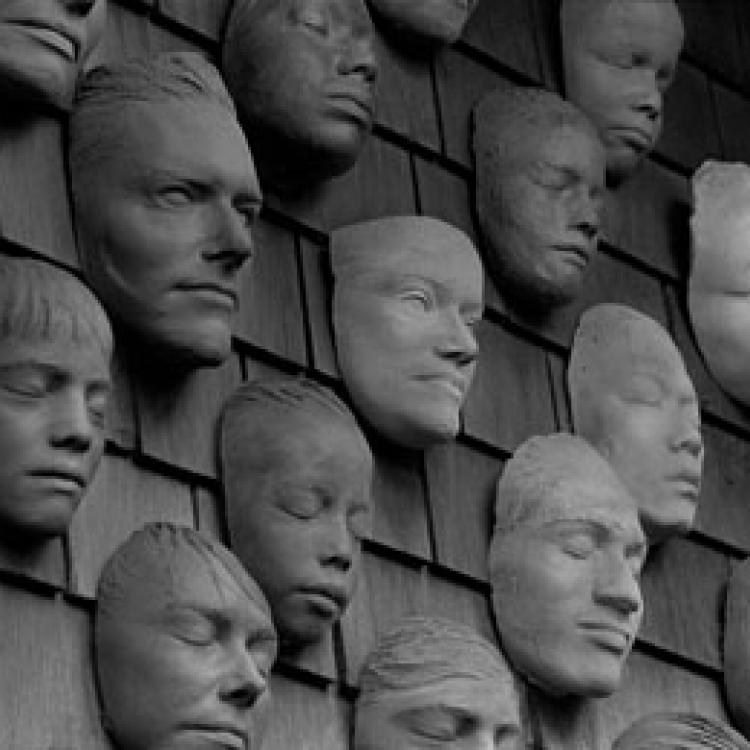 An image of Ruth Asawa's "Untilted (Wall of Masks)"