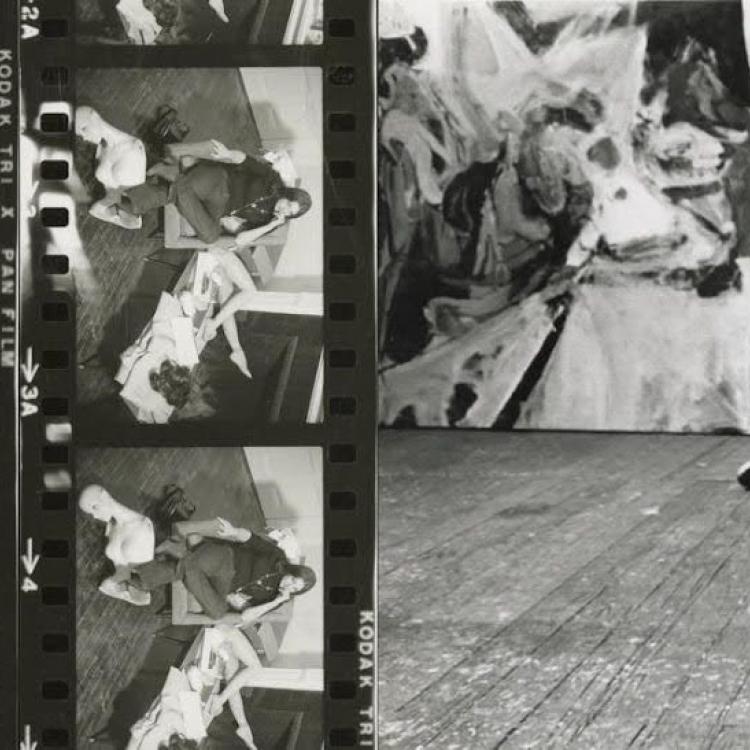 A black and white collage of Hershman's artwork and Bing's portrait
