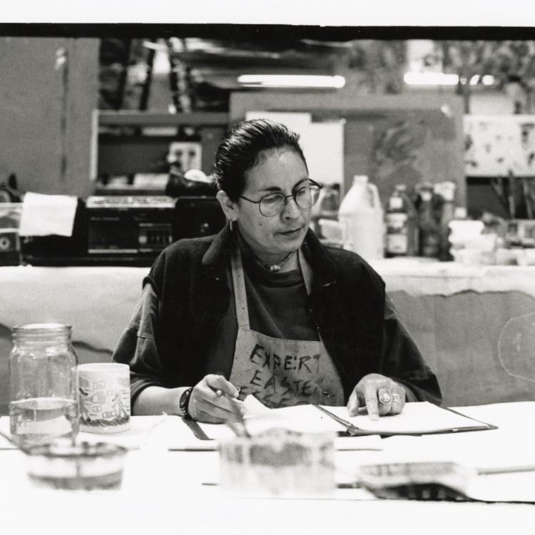 A woman artist in her studio