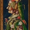 A portrait of a person made out of fruits and vegetables