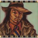 A portrait of an asian american man wearing a hat and suit