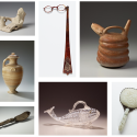 a collage of objects related to the exhibition handle with care