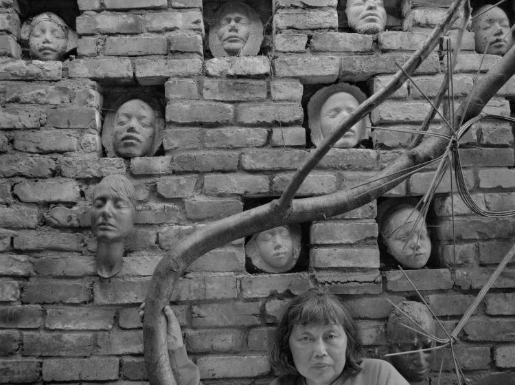 An image of Ruth Asawa with Family Masks 