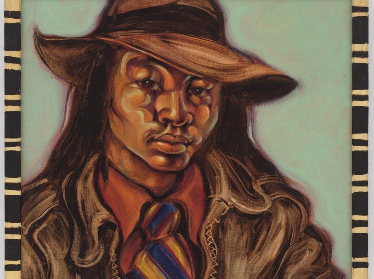 A portrait of an asian american man wearing a hat and suit