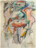 An image depicting Pollock's "Lucifer," an intricate painting using primarily black, beige, and green strokes of paint.