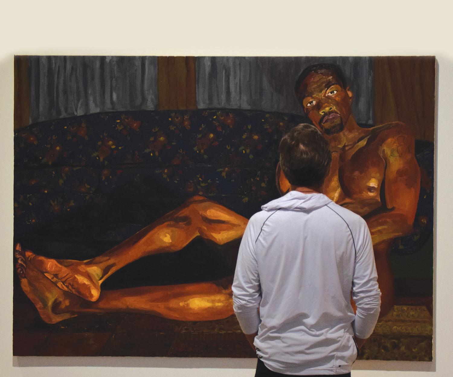 Cantor visitor admires Yahya (2014) by Jordan Casteel.