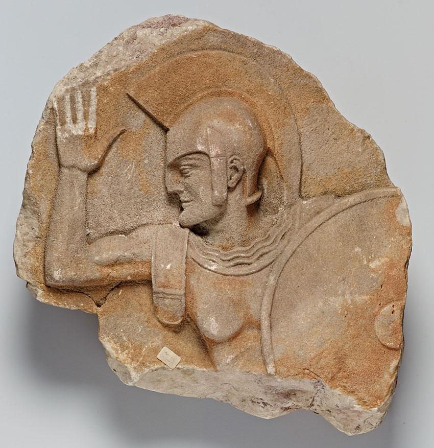 Artist unknown (Greece), Relief of a Warrior, n.d. Marble. Gift of Esther de Lemos Morton, Margaret de Lemos Lyon, and Marie J. Storm, 1962.26