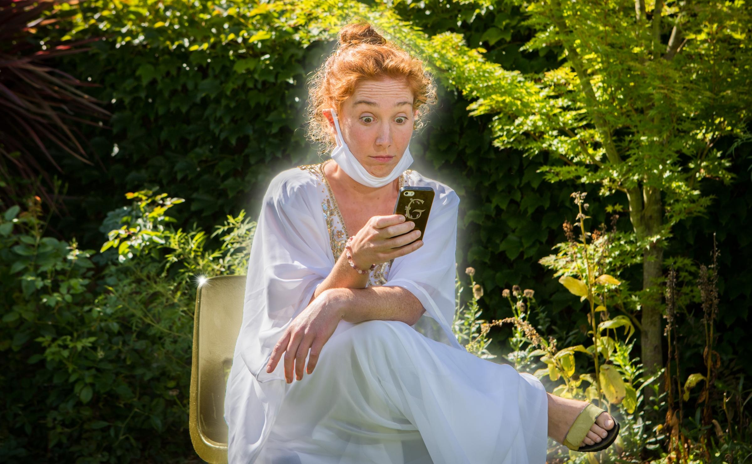 Emily Scott as God in Palo Alto Players' "An Act of God." Image: Scott Lasky Photography. 