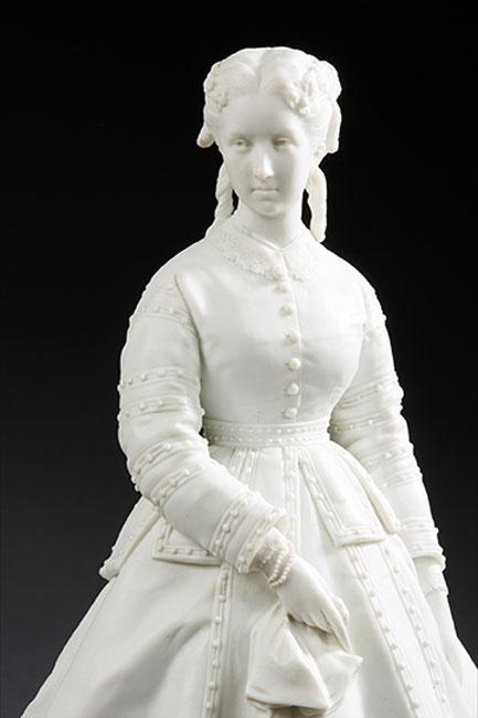 Auguste François Willème (French, 1830–1905), "Portrait of Matilde de Aguilera y Gamboa, Lady of Fontagud" (detail), c. 1865. White bisque porcelain. Cantor Arts Center Collection, Robert and Pauline Sears Fund, 2021.94