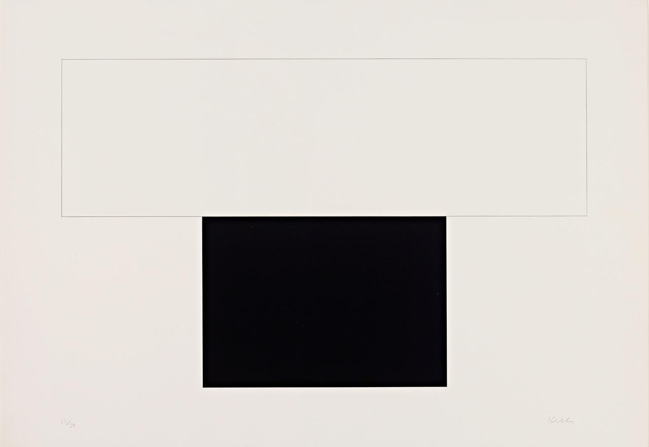 Ellsworth Kelly (American, 1923–2015). White Bar with Black, 1973. Lithograph with pencil on Special Arjomari paper. © Ellsworth Kelly Foundation and Gemini G.E.L. LLC. Cantor Arts Center, Gift of the Marmor Foundation (Drs. Michael and Jane Marmor) from the collection of Drs. Judd and Katherine Marmor, 2015.67