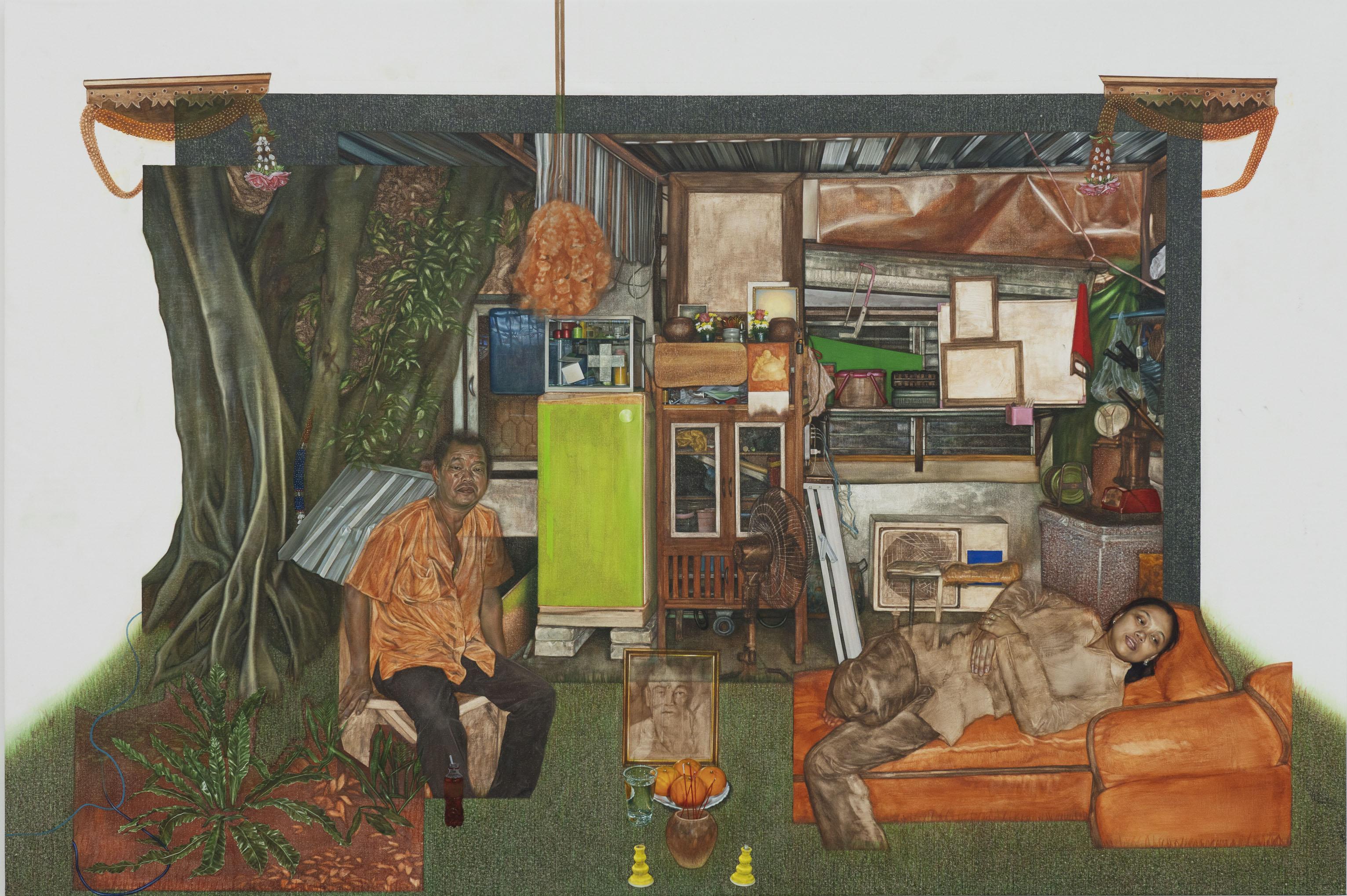 two people in a room with an altar between them
