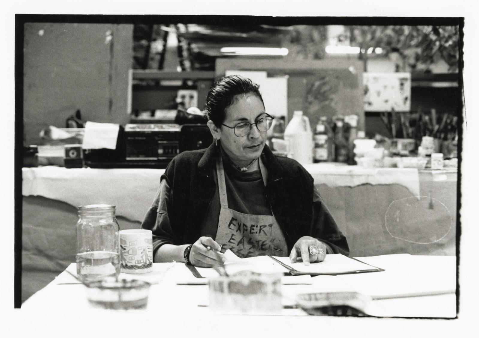A woman artist in her studio